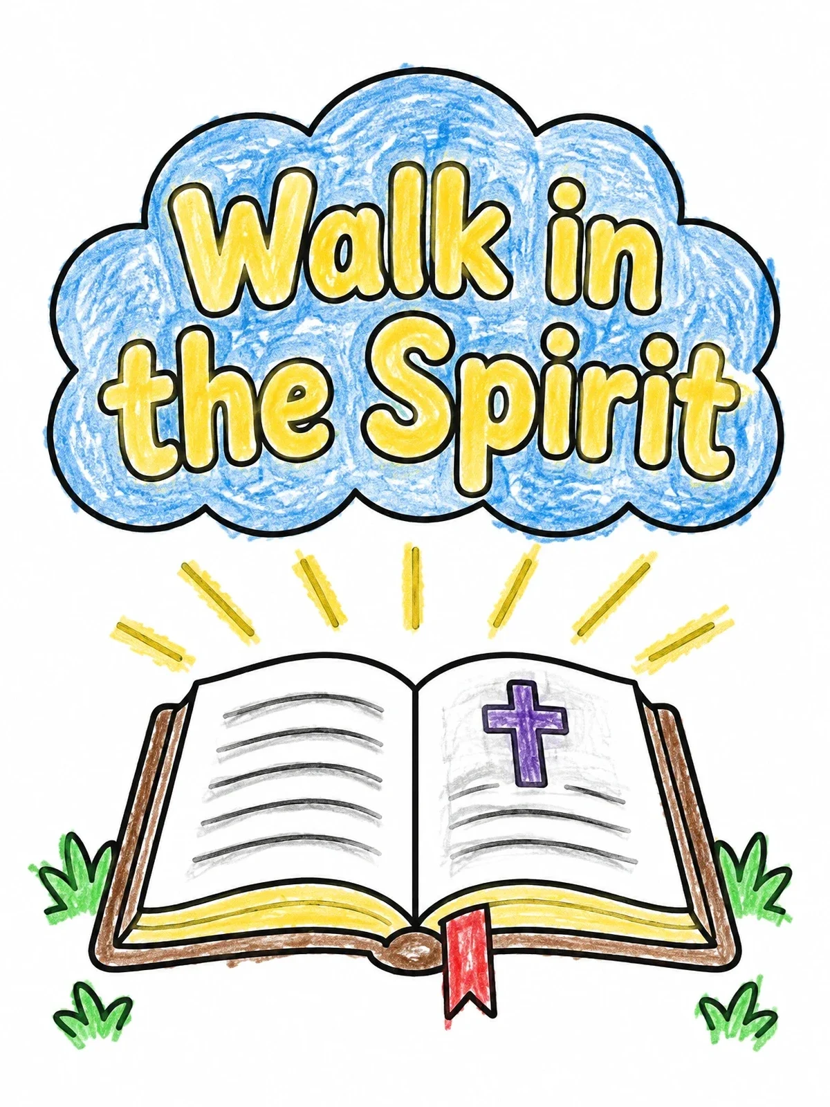 Colored example of the Walk In The Spirit Open Bible coloring page
