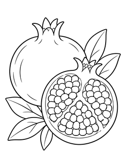 A whole pomegranate and a cut half in this fruit of the spirit coloring page.