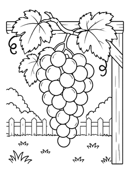 Free printable Ripe Grape Bunch On Arbor coloring page