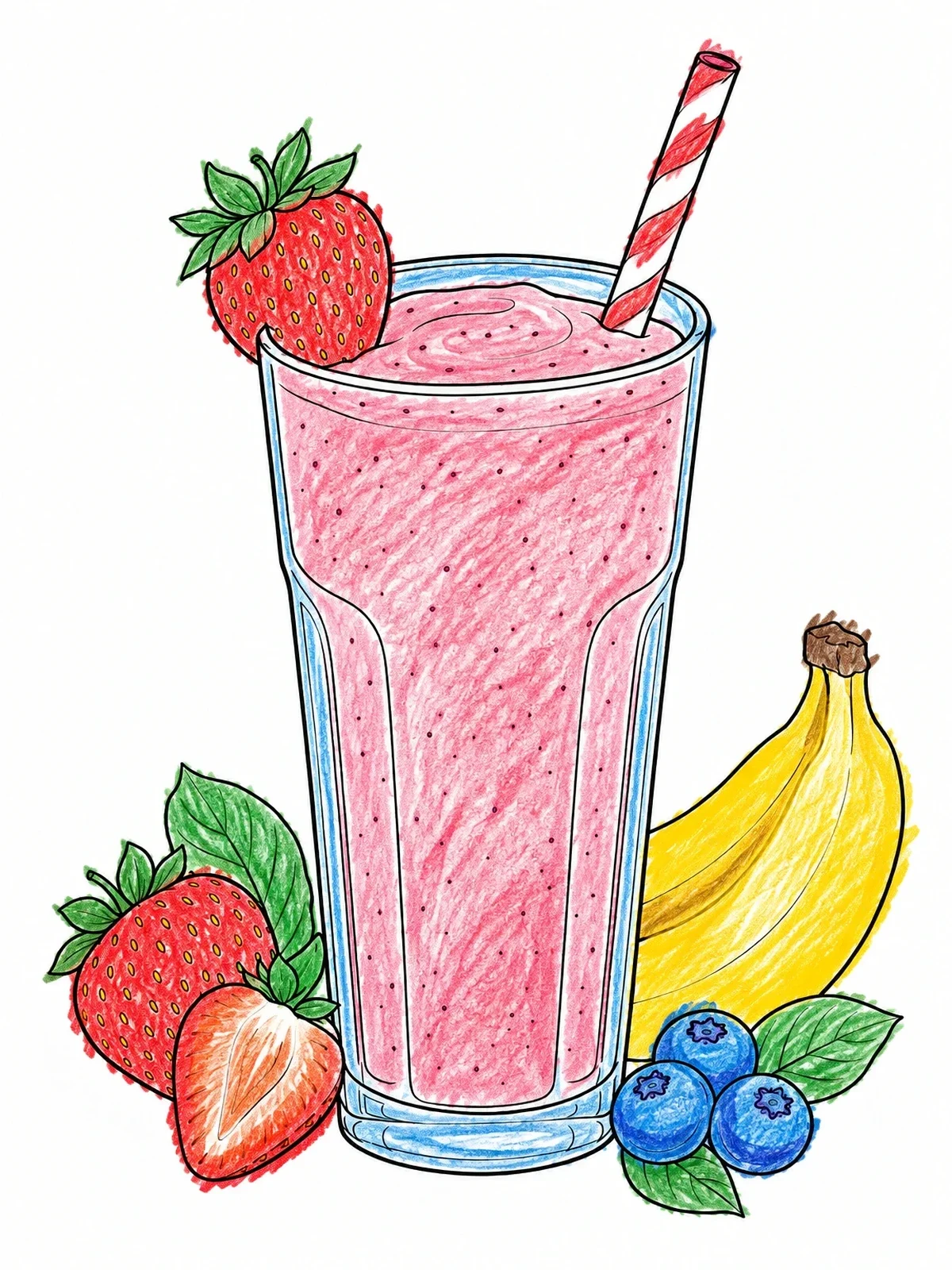 Colored example of the Fresh Fruit Smoothie With Strawberries coloring page