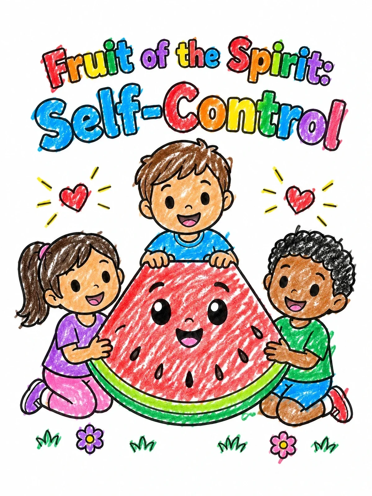 Colored example of the Fruit Of The Spirit Self Control Watermelon coloring page
