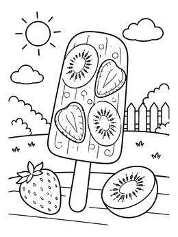 Free printable Fruity Kiwi And Strawberry Ice Pop coloring page