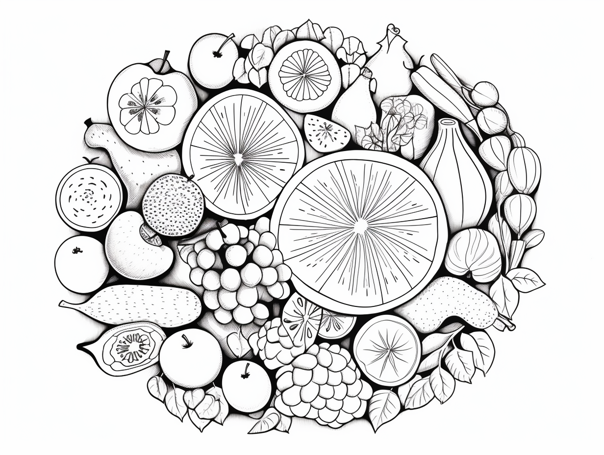 Fruity Veggie Mandala Coloring Sheet - Coloring Page