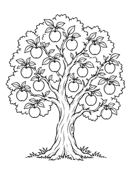Free printable Full Apple Tree With Hanging Fruit coloring page