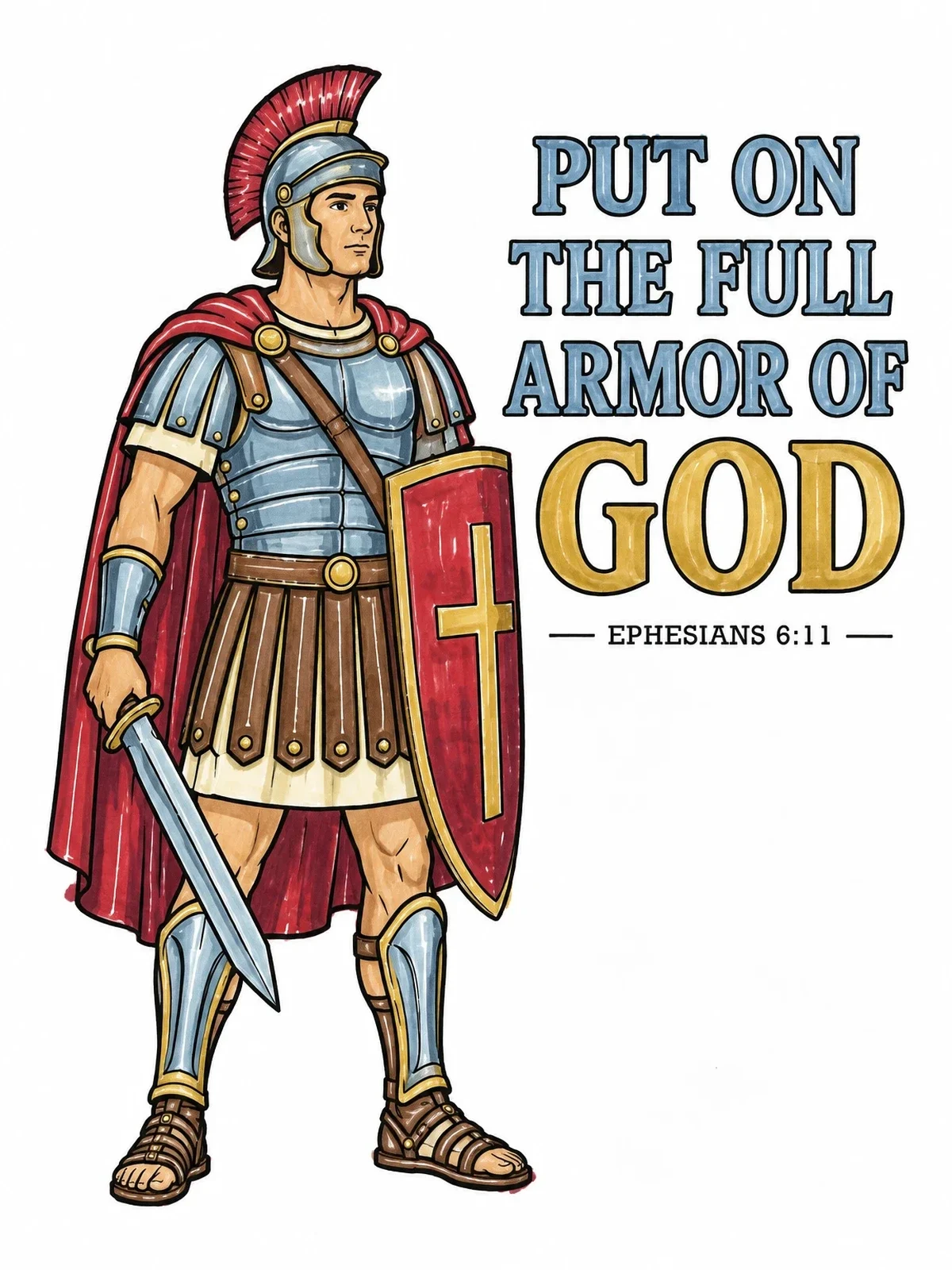 Colored example of the Full Armor Of God Roman Soldier coloring page
