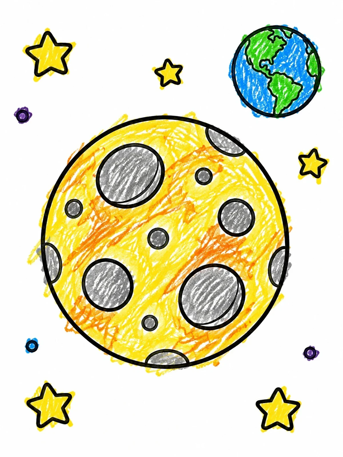 Colored example of the Full Moon Orbiting Near Earth coloring page