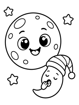 Free printable Full Moon And Sleepy Crescent coloring page