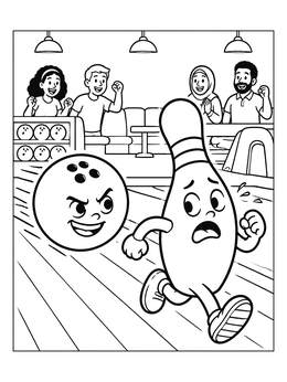 Free printable Funny Bowling Ball Chasing Pin coloring page