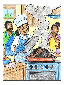 Burnt Turkey In The Kitchen – Funny Coloring Page