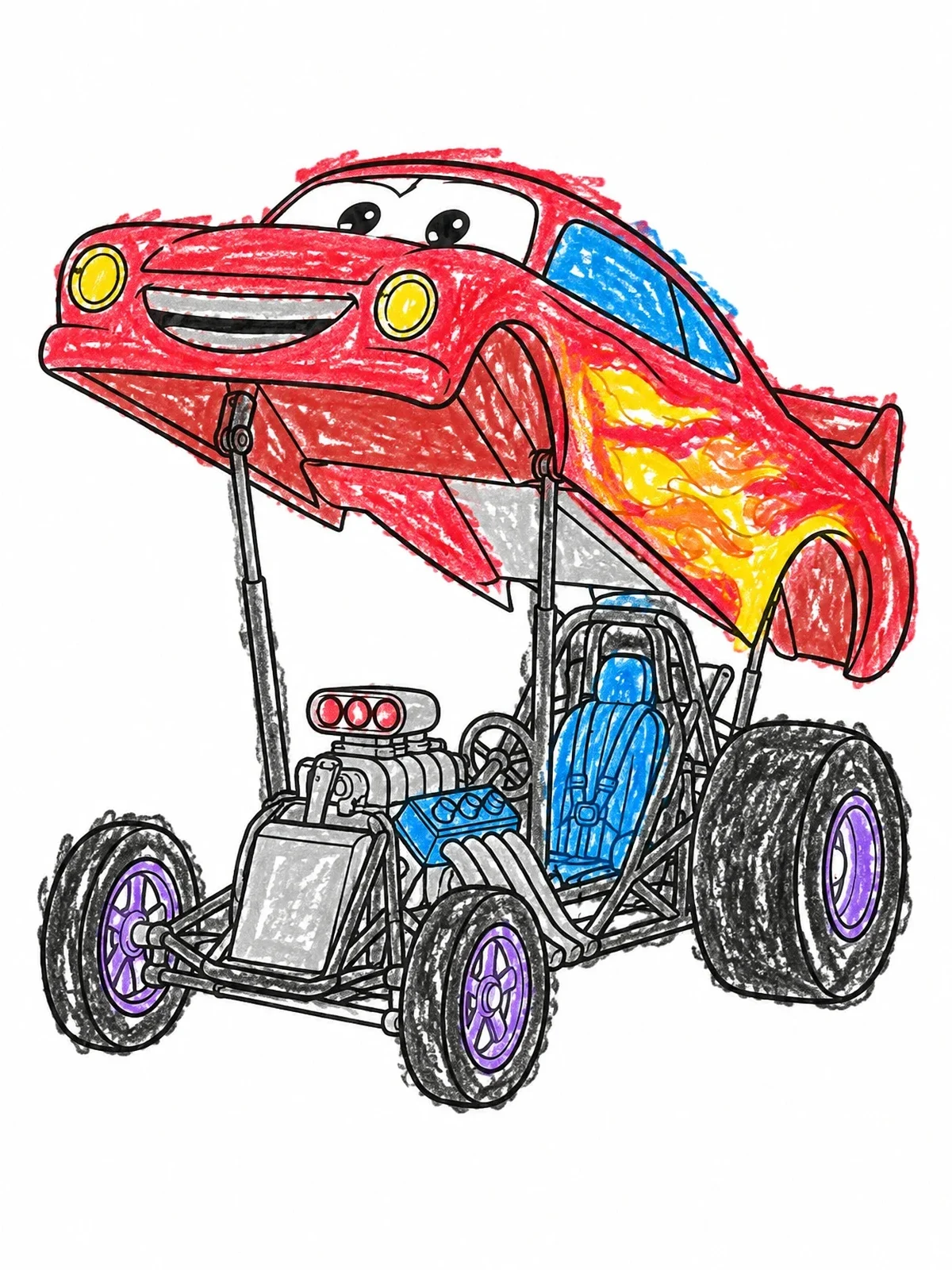 Colored example of the Funny Car Dragster With Lifted Body coloring page