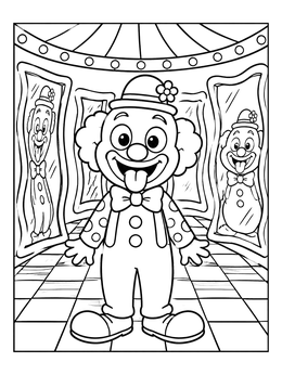 Free printable Funny Clown In The Funhouse Hall coloring page