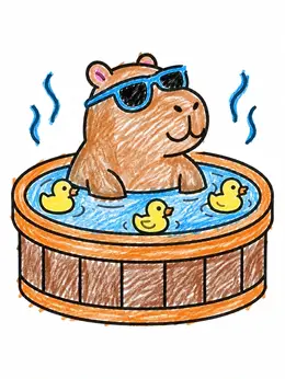 Cool Capybara In Hot Tub – Funny Coloring Page