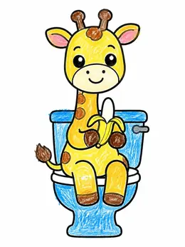 Cute Giraffe Sitting On Toilet – Funny Coloring Page