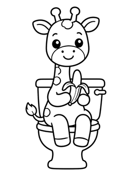 Free printable Cute Giraffe Sitting On Toilet coloring page