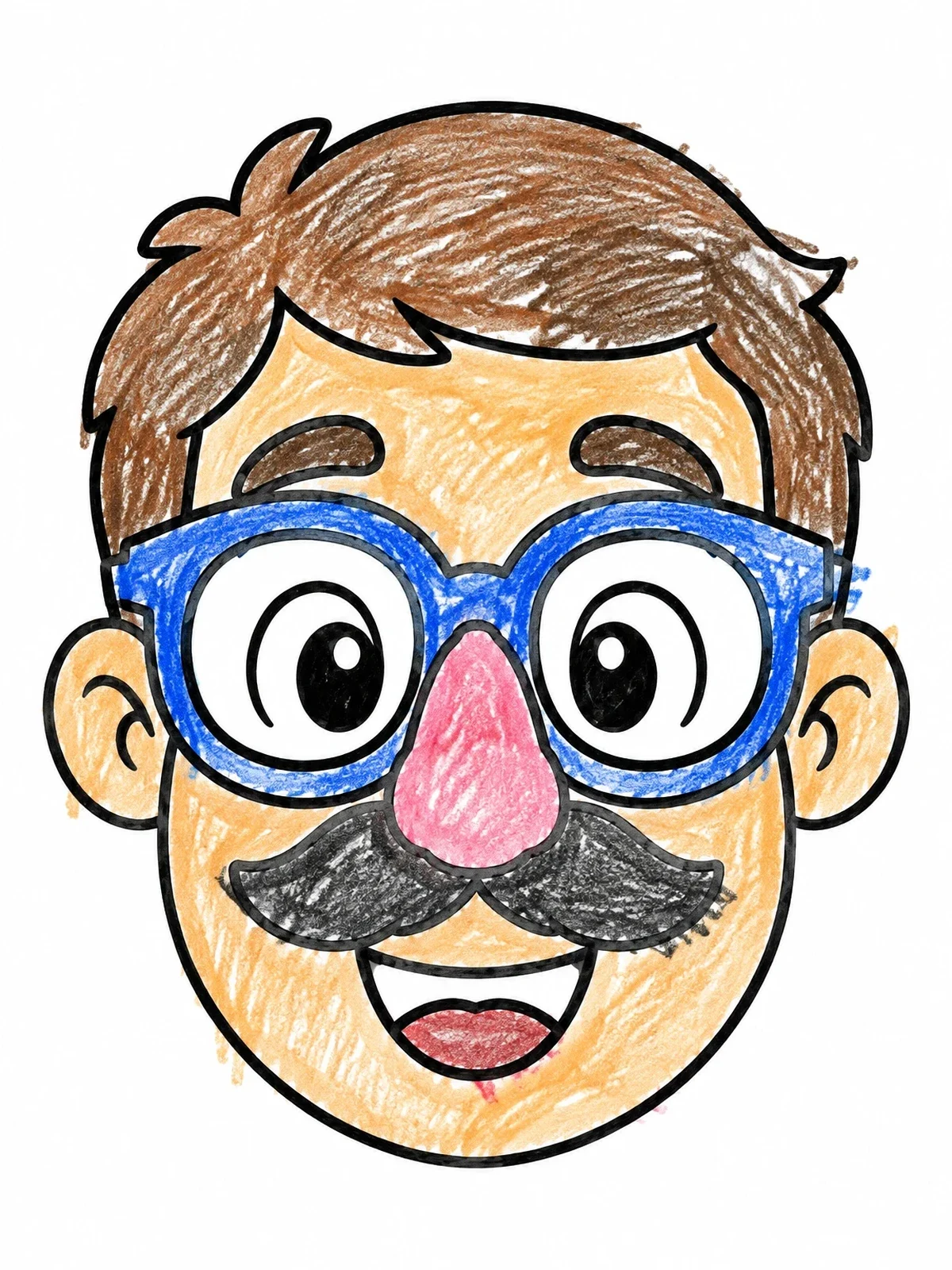 Colored example of the Funny Disguise Glasses Face coloring page