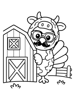 Free printable Disguised Turkey Behind Barn coloring page