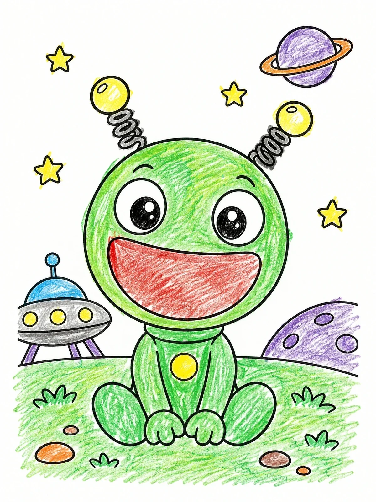 Colored example of the Cheerful Alien With Spring Antennae coloring page