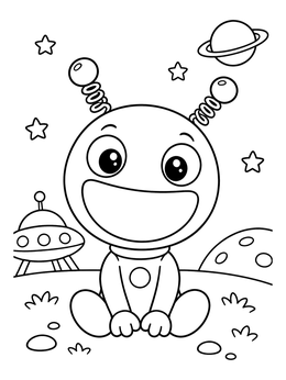 Free printable Cheerful Alien With Spring Antennae coloring page