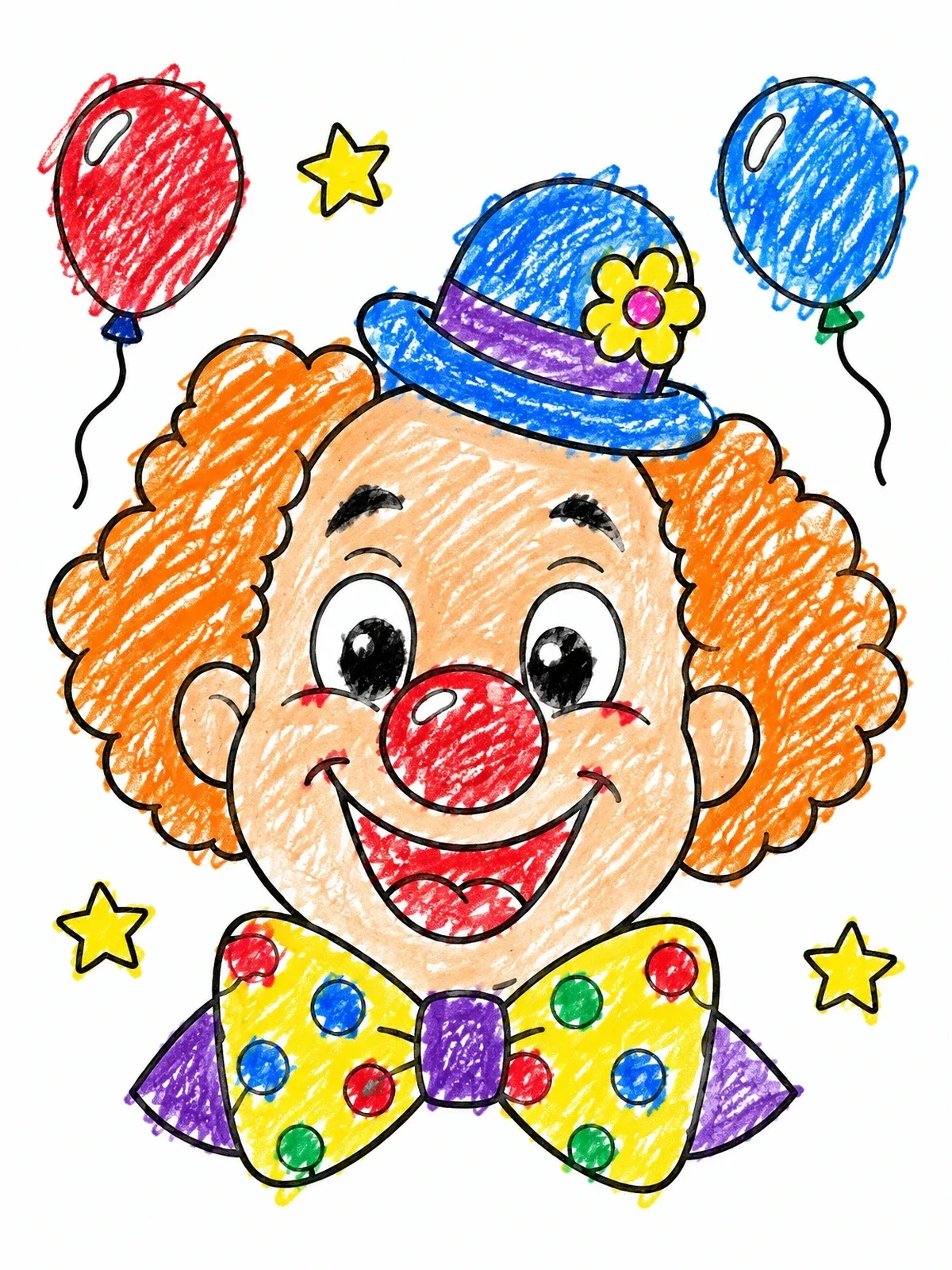 Colored example of the Cheerful Clown With Polka Dot Bow Tie coloring page