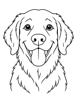 A cheerful puppy in this funny faces coloring page with a happy smile.
