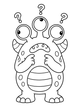 Free printable Confused Three Eyed Cute Monster coloring page