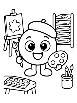 Free printable Cute Artist Face In Art Studio coloring page