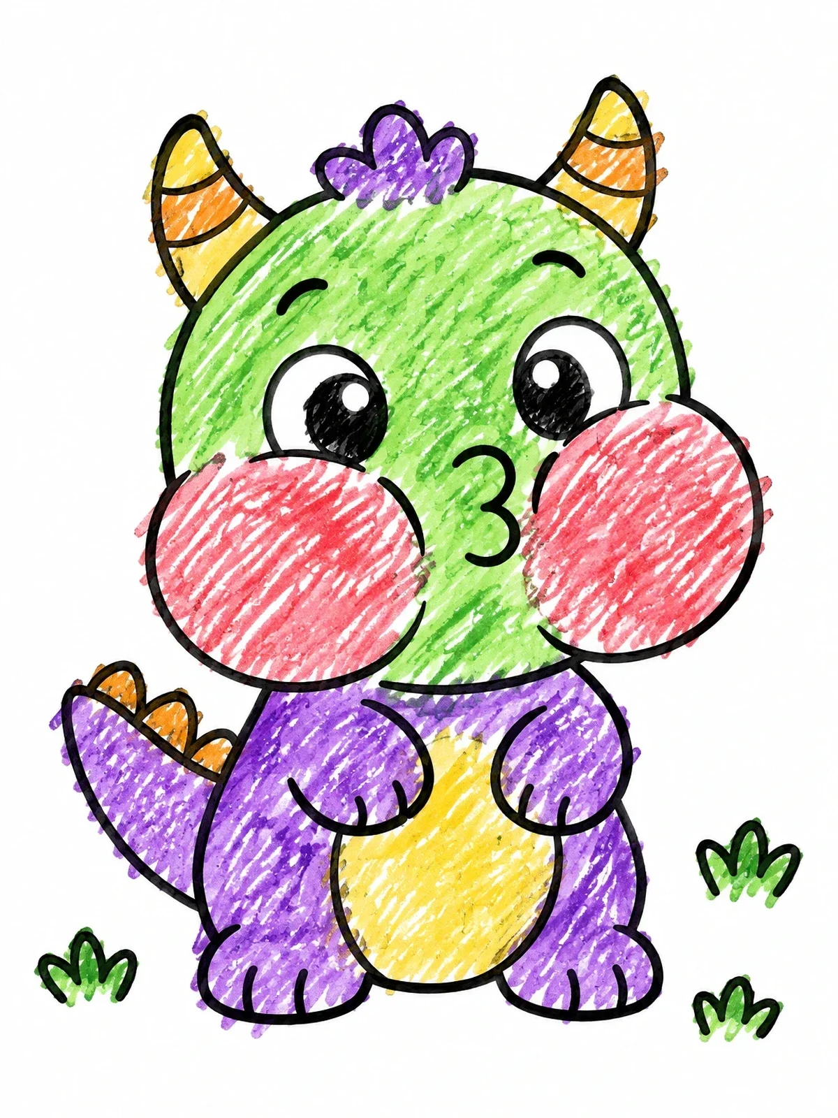 Colored example of the Cute Little Monster Puffing Cheeks coloring page