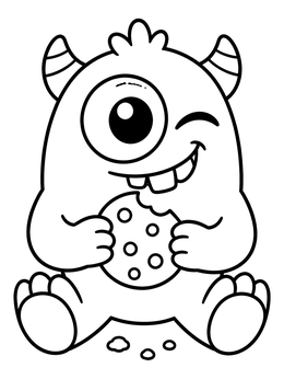Free printable Cute Winking Monster Eating Cookie coloring page