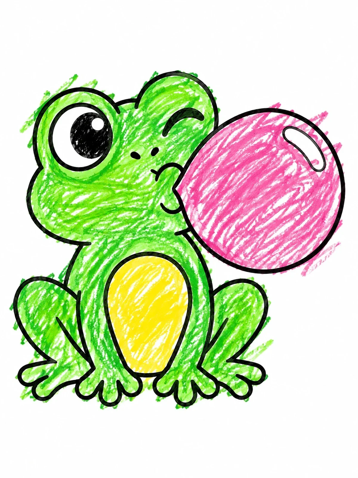 Colored example of the Frog Blowing A Bubble Gum coloring page