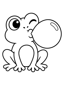 A frog blows a big bubble in this funny faces coloring page.