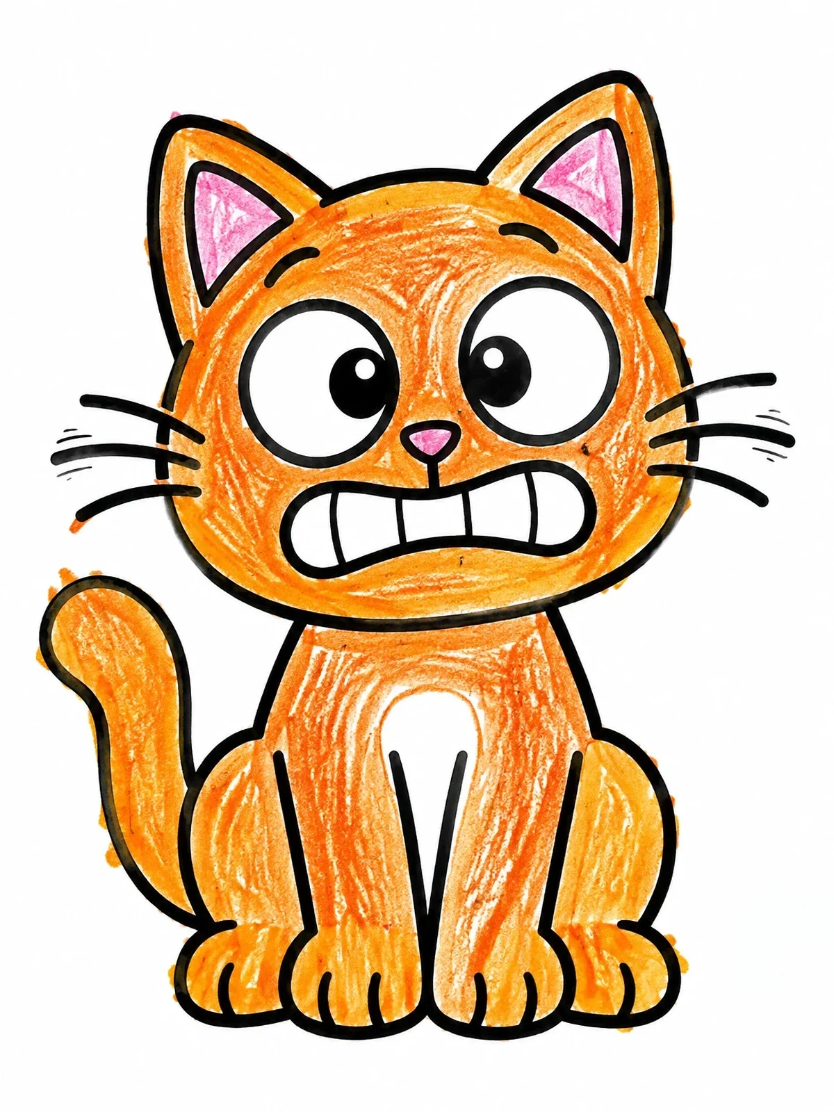 Colored example of the Goofy Grinning Cartoon Cat coloring page