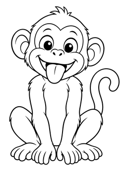 A cheeky monkey sitting down in this funny faces coloring page.