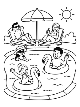 Free printable Family Swimming Pool Fun coloring page