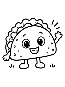 Free printable Happy Waving Cartoon Taco coloring page