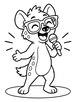 Free printable Funny Hyena With Microphone And Glasses coloring page