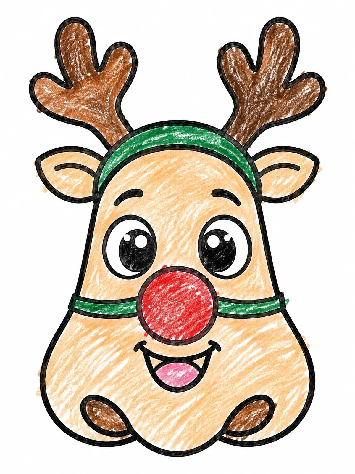 Colored example of the Funny Nose Wearing Reindeer Antlers coloring page