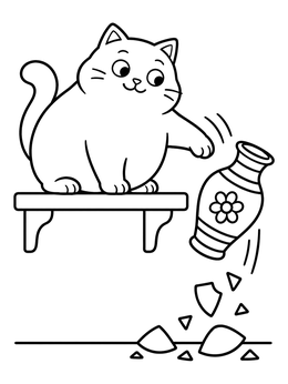 Free printable Playful Cat Knocking Over Vase coloring page