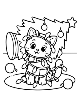 Free printable Playful Kitten Tangled In Christmas Lights coloring page