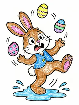 Slipping Bunny Juggling Easter Eggs – Funny Coloring Page