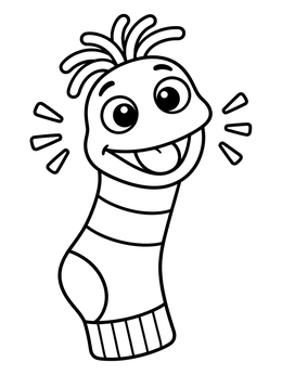 Free printable Funny Striped Sock Puppet coloring page
