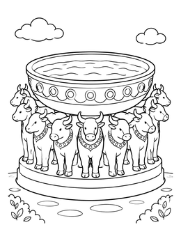 Free printable Carved Oxen Wash Basin Fountain coloring page