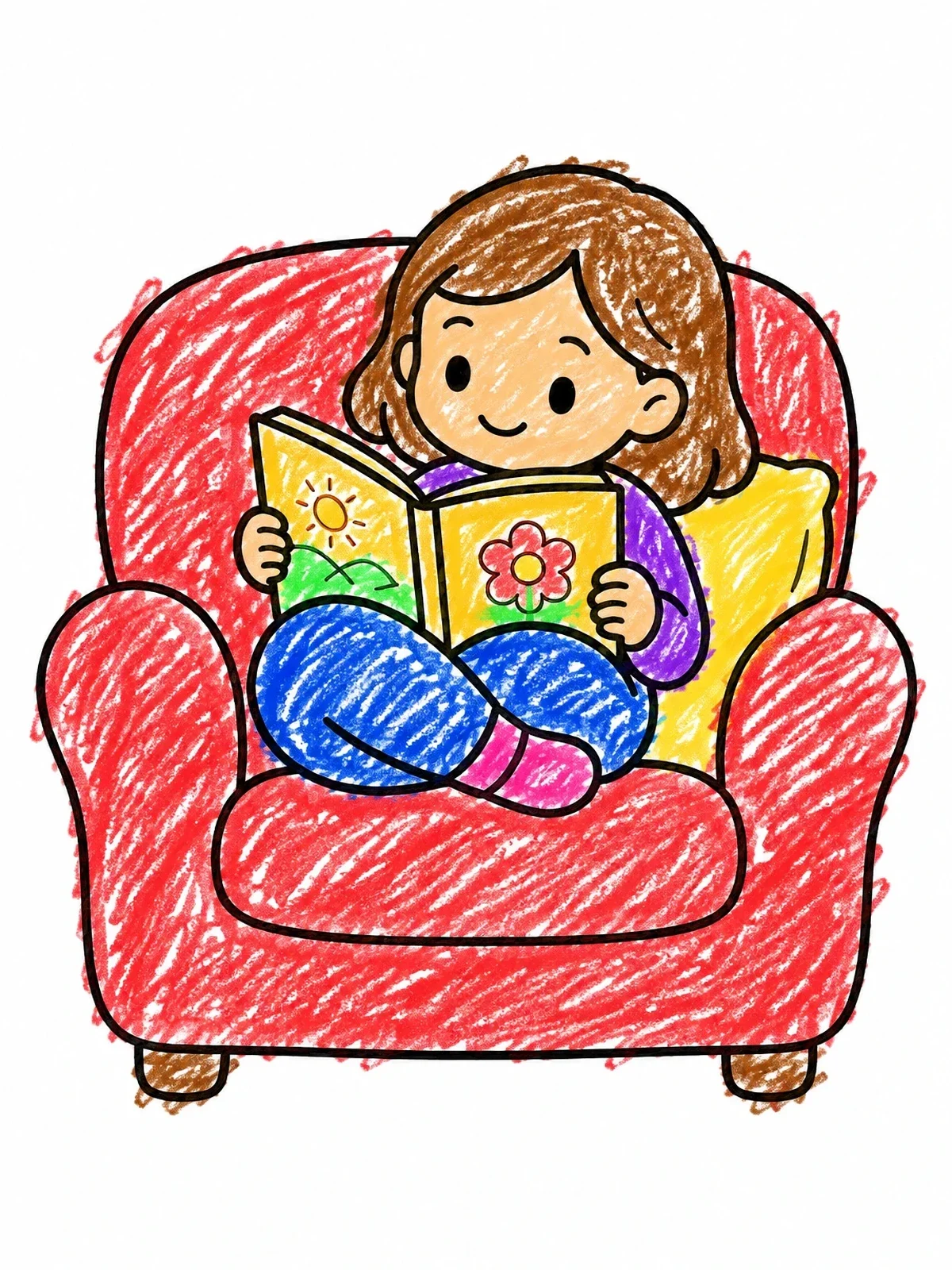 Colored example of the Child Reading In Cozy Armchair coloring page