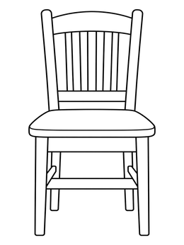 A classic wooden chair centered on this furniture coloring page with clean outlines.