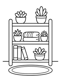 Free printable Cozy Bookshelf With Plants coloring page