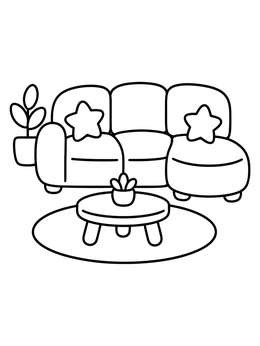 Free printable Cozy Living Room Sofa And Table coloring page