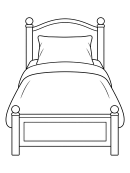 A cozy bed features in this neat furniture coloring page illustration.