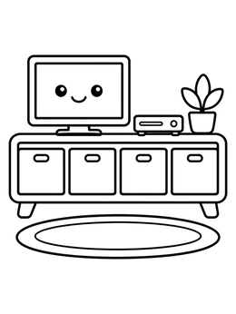A happy television on a media console in this fun furniture coloring page for children.