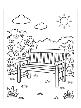 Free printable Garden Bench In Flower Garden coloring page