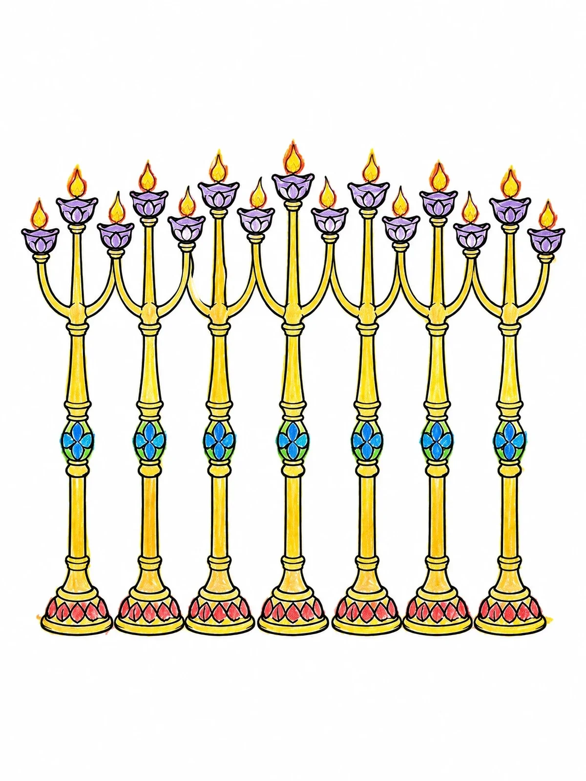 Colored example of the Row Of Ornate Ceremonial Lampstands coloring page