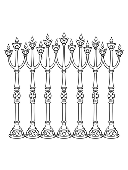 A row of lit candelabras stands neatly in this furniture coloring page.